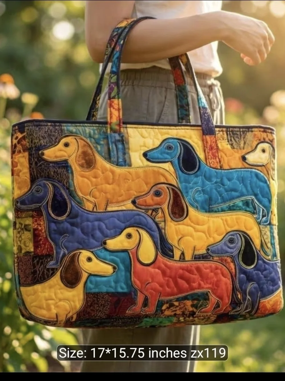 Colorful Dachshund Quilted Tote Bag - Multicolor